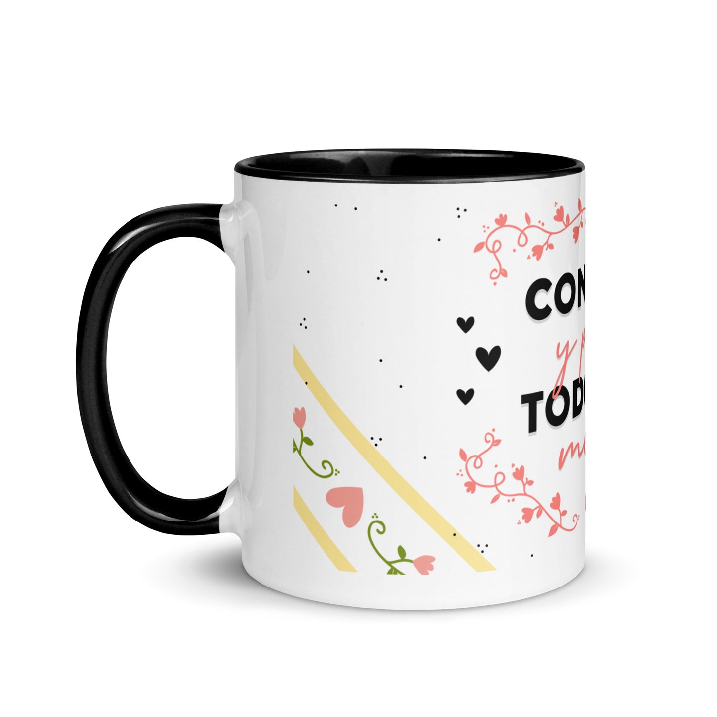 Taza con Frase y Interior de Color Negro "Con Amor y Pasión Todo Sale Mejor"