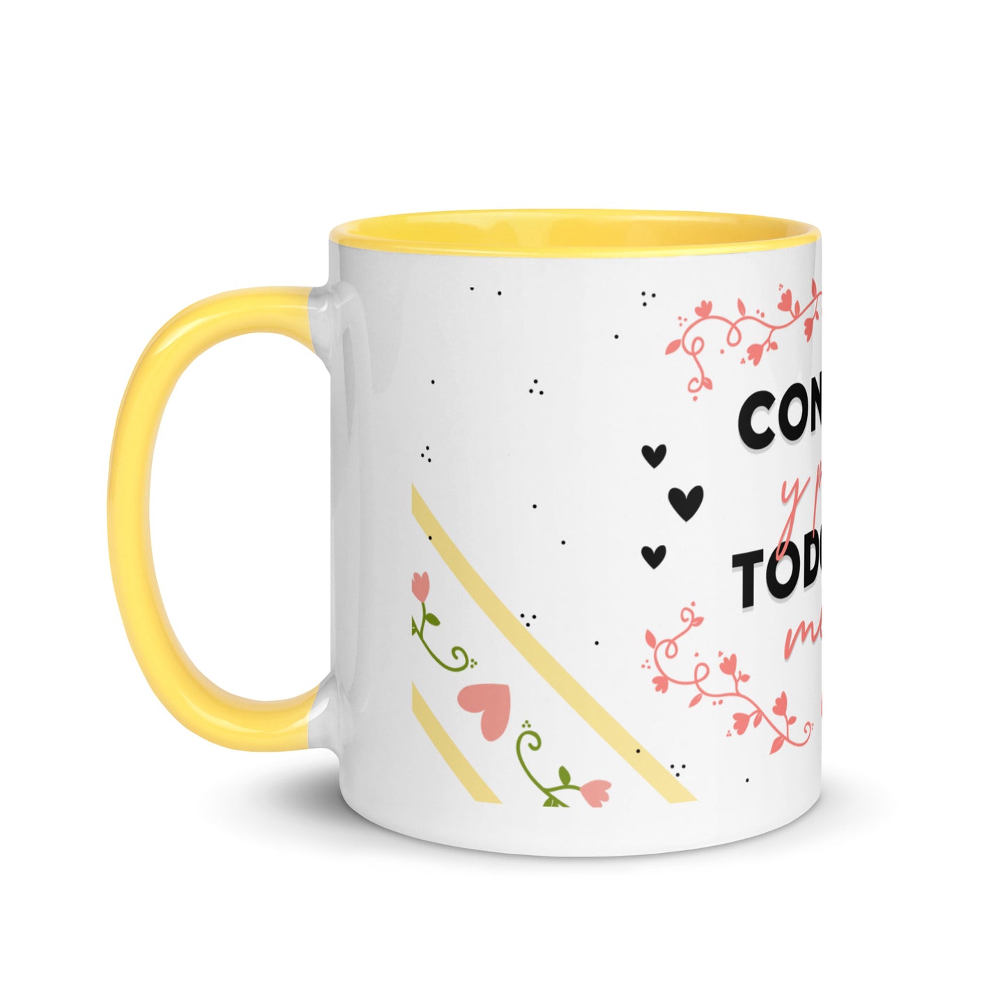 Taza con Frase y Interior de Color Negro "Con Amor y Pasión Todo Sale Mejor"