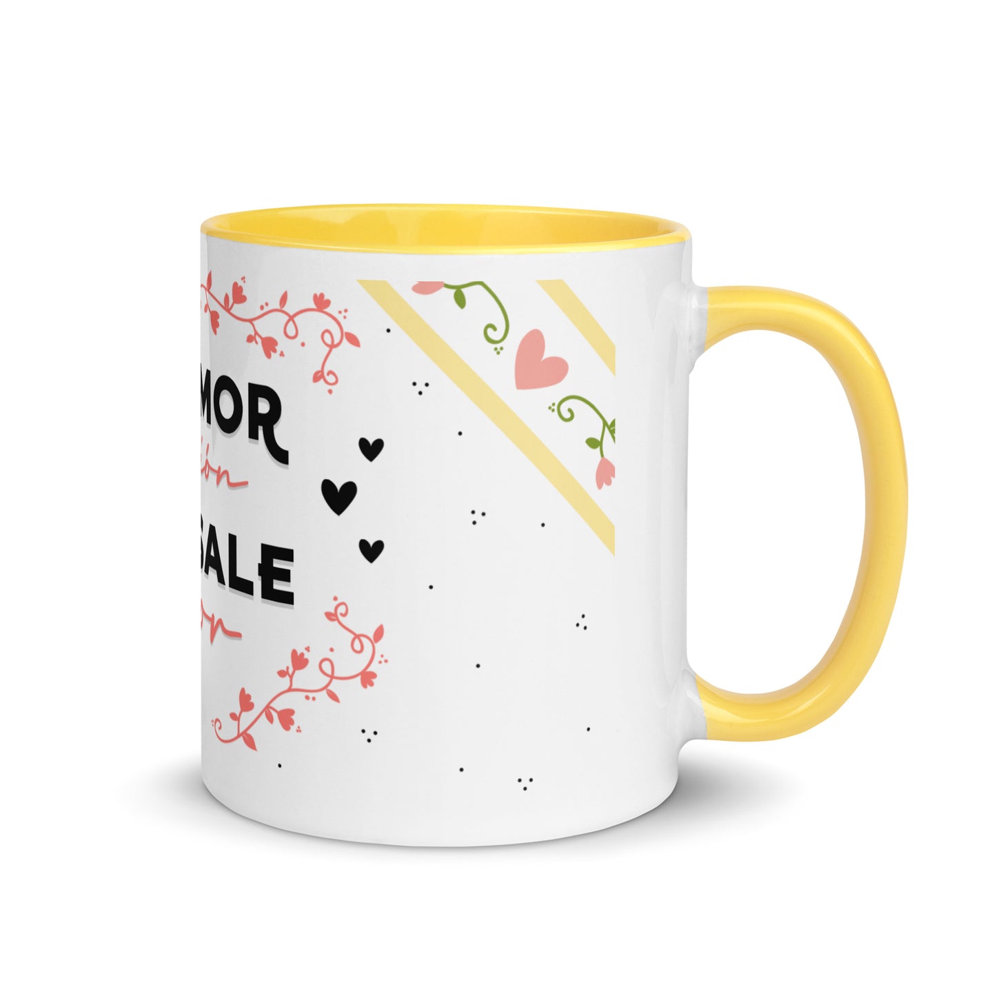 Taza con Frase y Interior de Color Negro "Con Amor y Pasión Todo Sale Mejor"