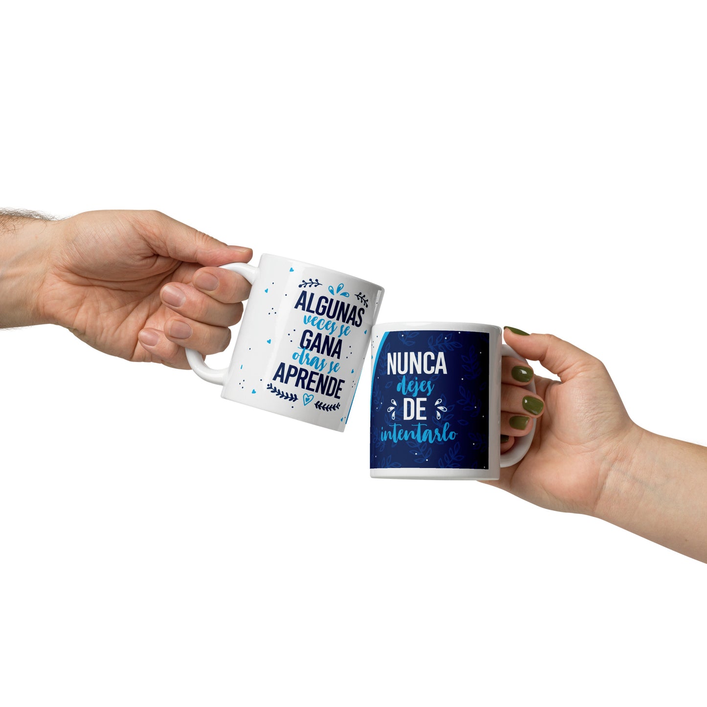 Taza Blanca Motivacional "Nunca Dejes de Intentarlo" - Brillante y Resistente