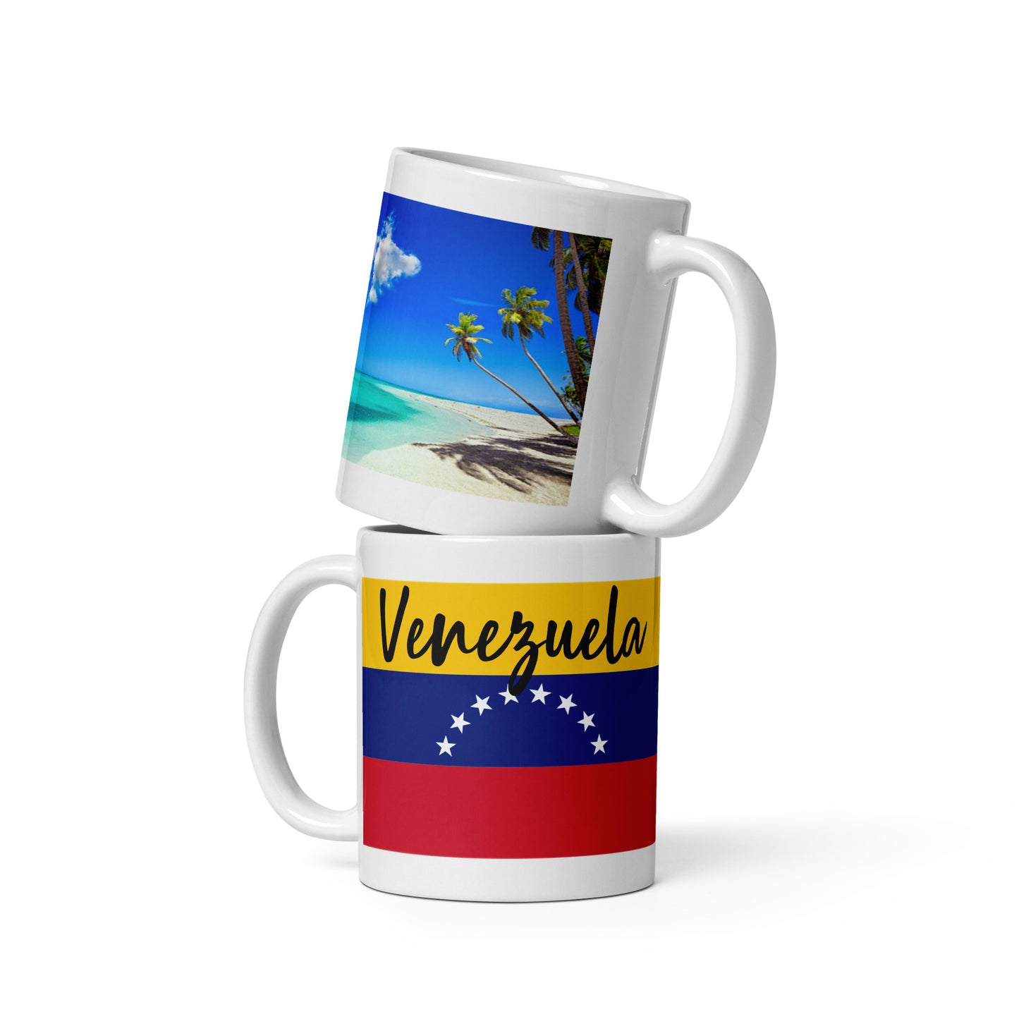 Taza blanca brillante con Bandera de Venezuela