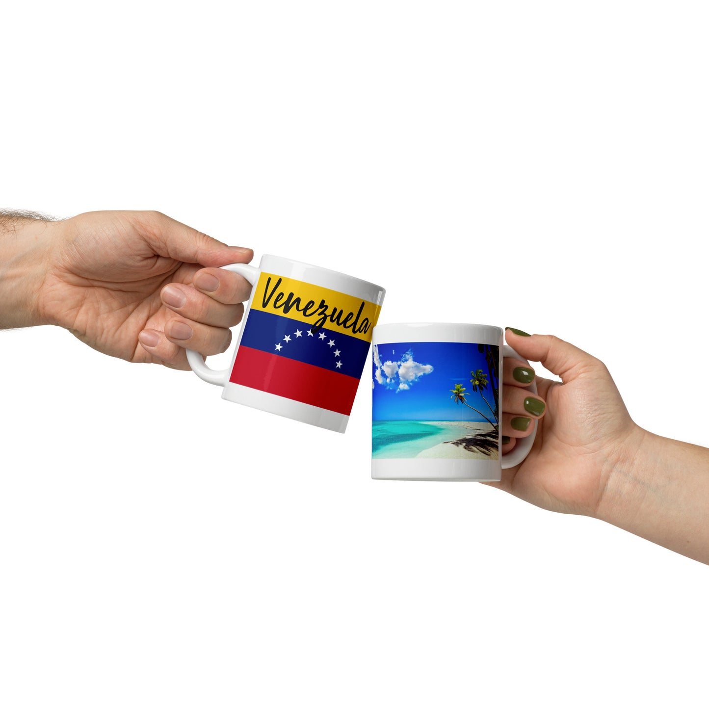 Taza blanca brillante con Bandera de Venezuela