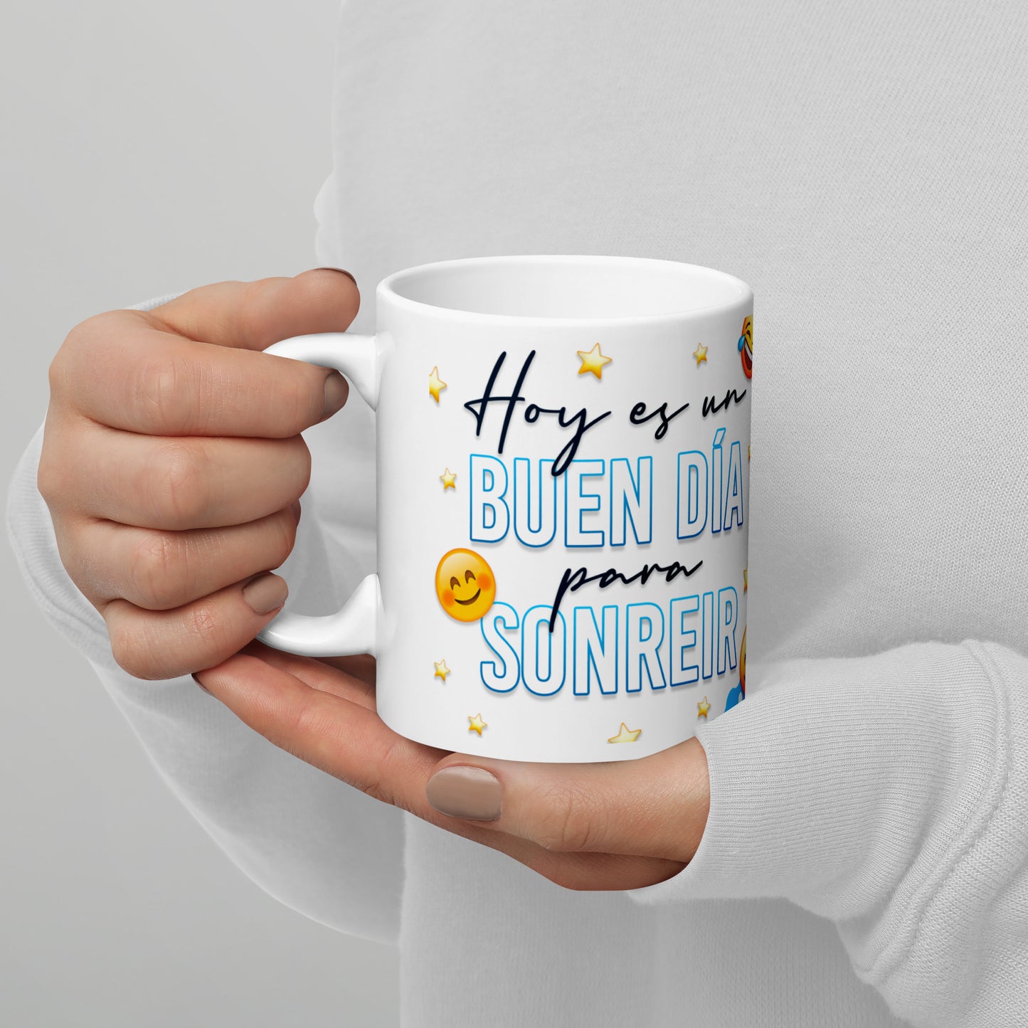 Taza con Frase "Hoy es un Buen Día para Sonreír" - Resistente y Brillante ideal para disfrutar de un buen café o té.