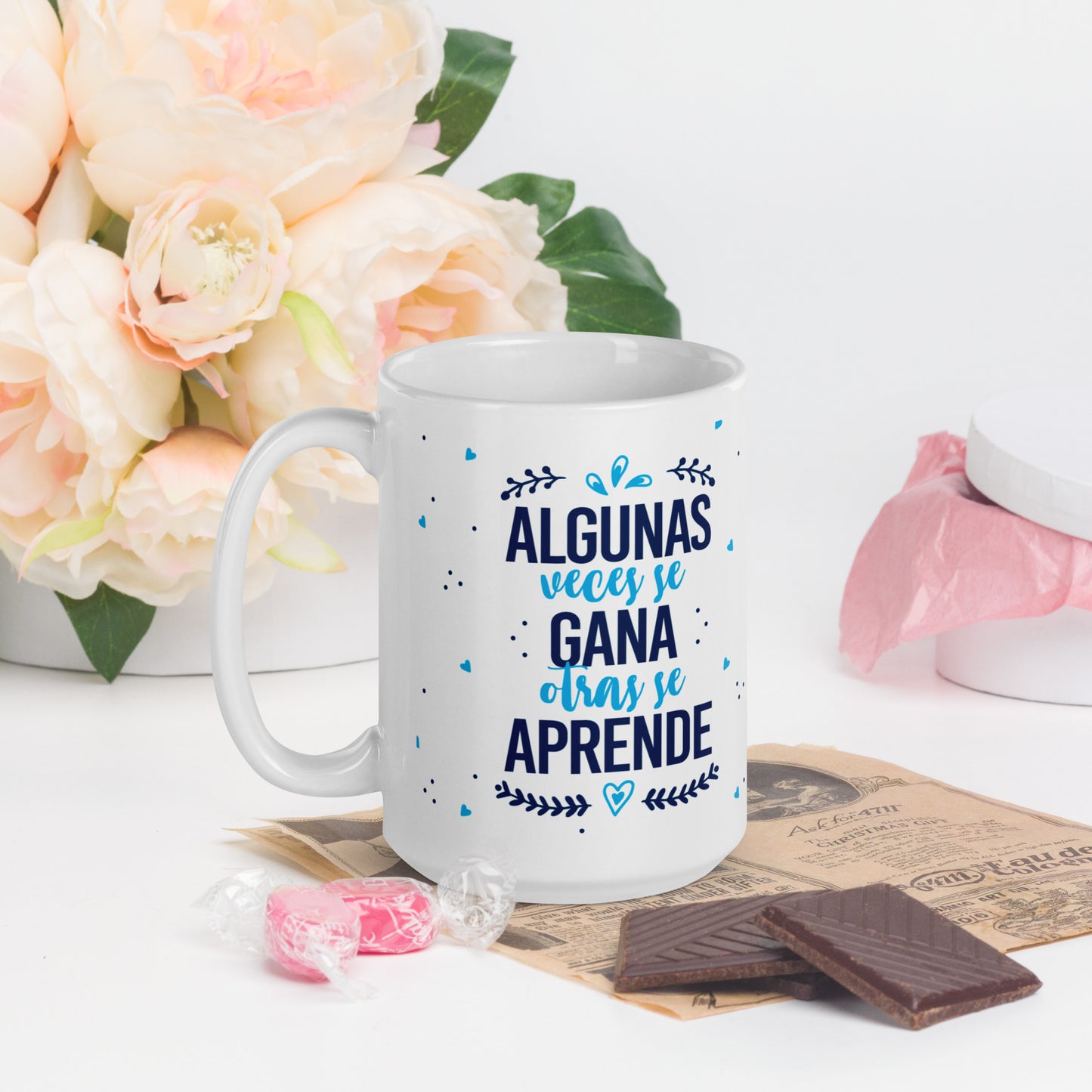 Taza Blanca Motivacional "Nunca Dejes de Intentarlo" - Brillante y Resistente