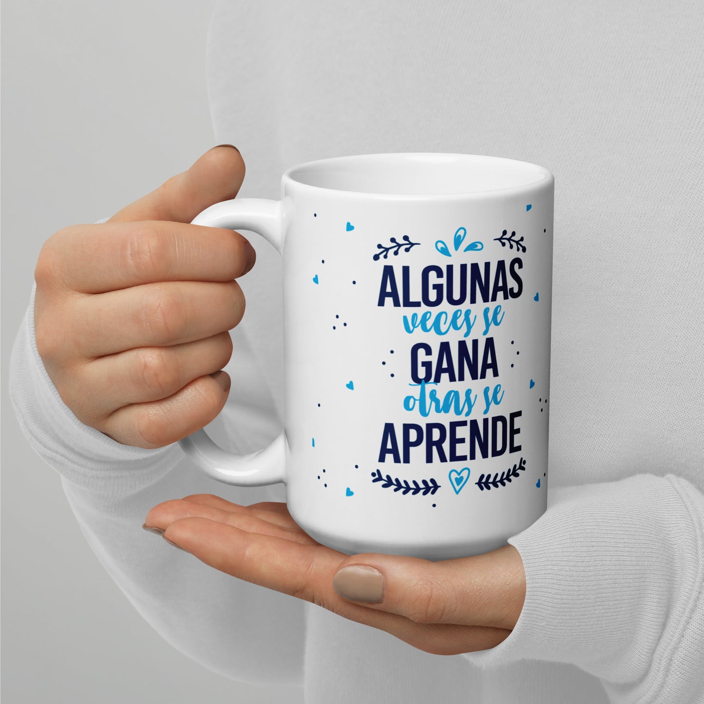 Taza Blanca Motivacional "Nunca Dejes de Intentarlo" - Brillante y Resistente