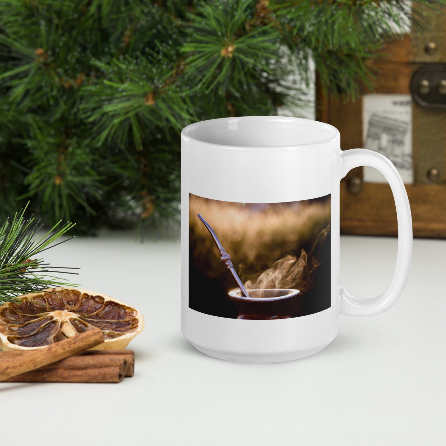 Taza blanca brillante con la Bandera de Paraguay