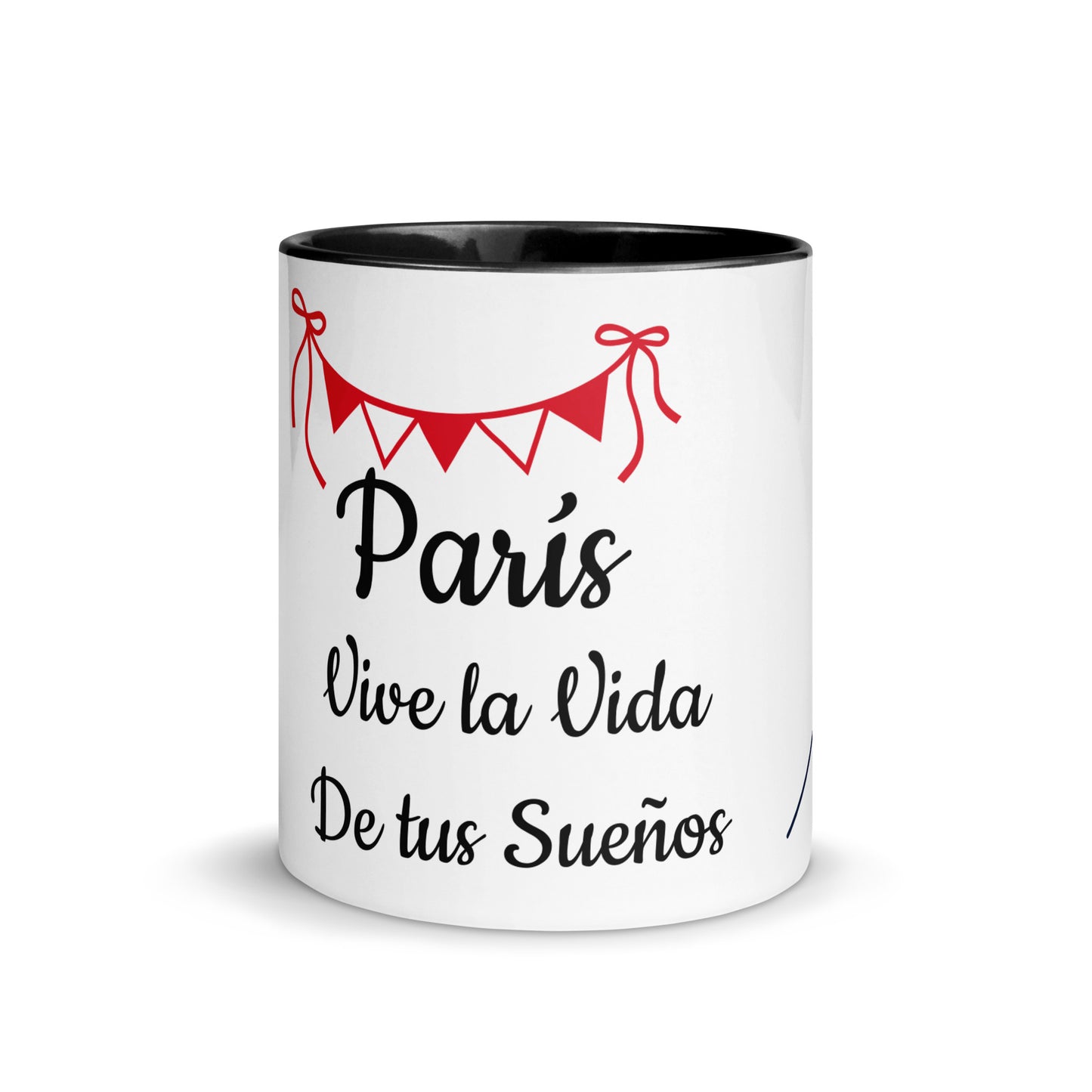 Taza Motivacional "París, Vive la Vida de Tus Sueños" – Diseño Elegante en Negro con Detalles Rojos y Colores Variados