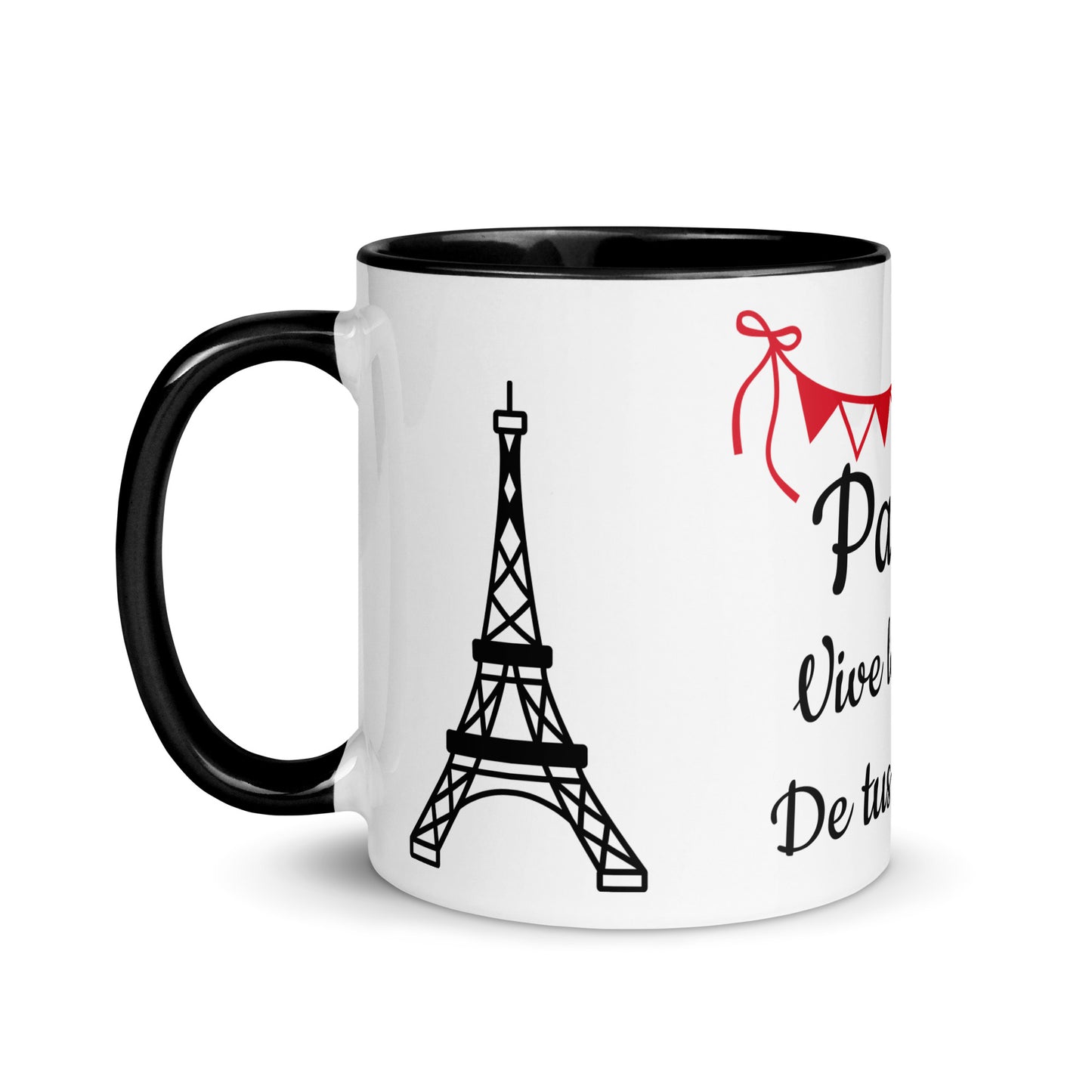 Taza Motivacional "París, Vive la Vida de Tus Sueños" – Diseño Elegante en Negro con Detalles Rojos y Colores Variados