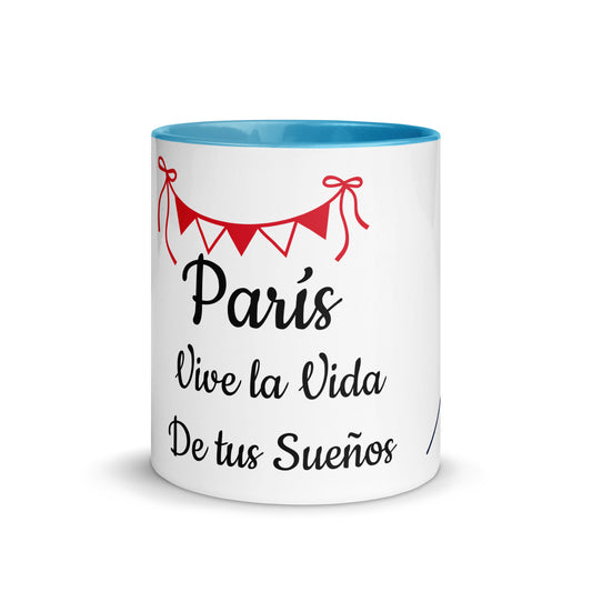 Taza Motivacional "París, Vive la Vida de Tus Sueños" – Diseño Elegante en Negro con Detalles Rojos y Colores Variados