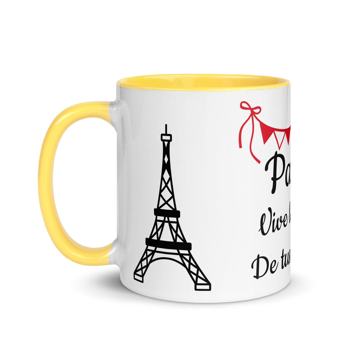 Taza Motivacional "París, Vive la Vida de Tus Sueños" – Diseño Elegante en Negro con Detalles Rojos y Colores Variados