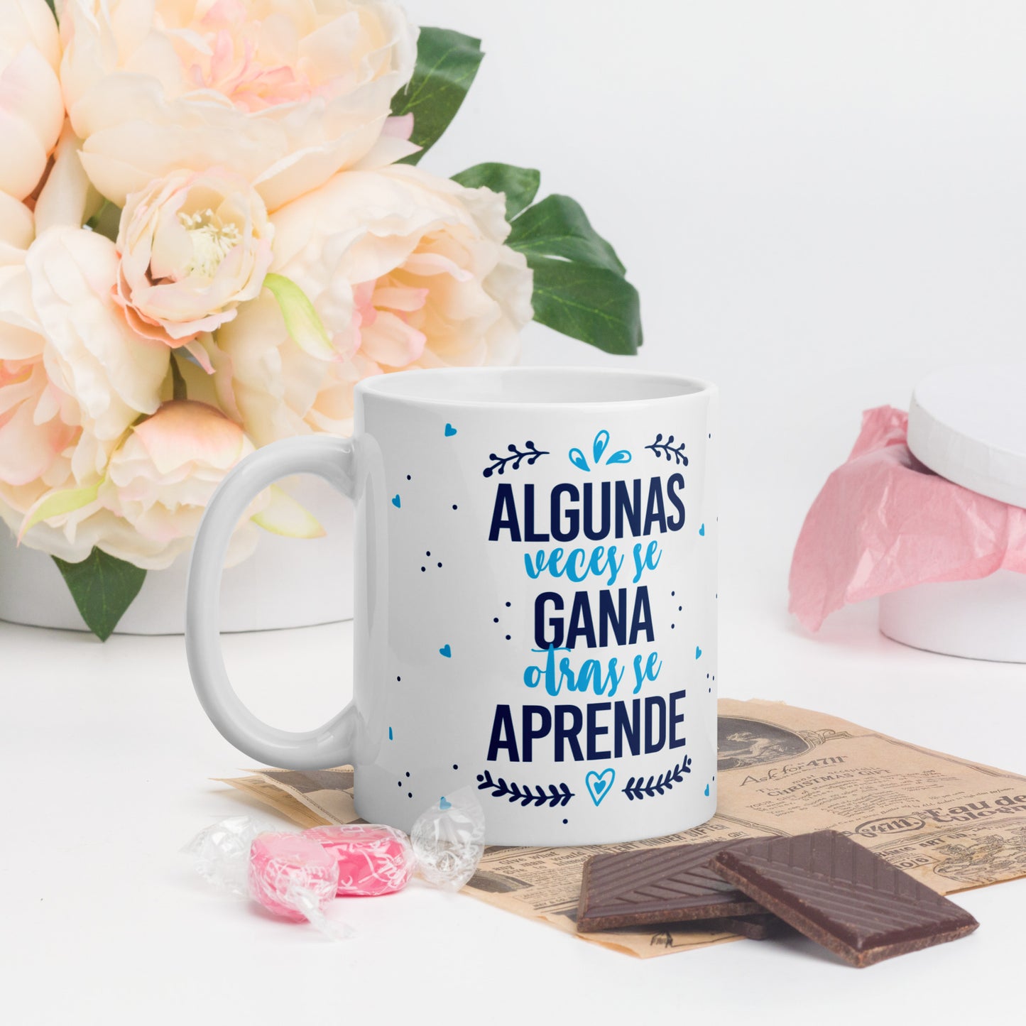 Taza Blanca "Nunca Dejes de Intentarlo" - Brillante y Resistente